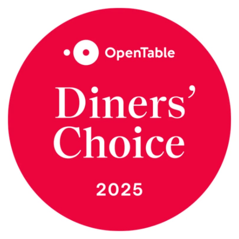 OpenTable Diners' Choice 2025 award logo, a red circle with white text.